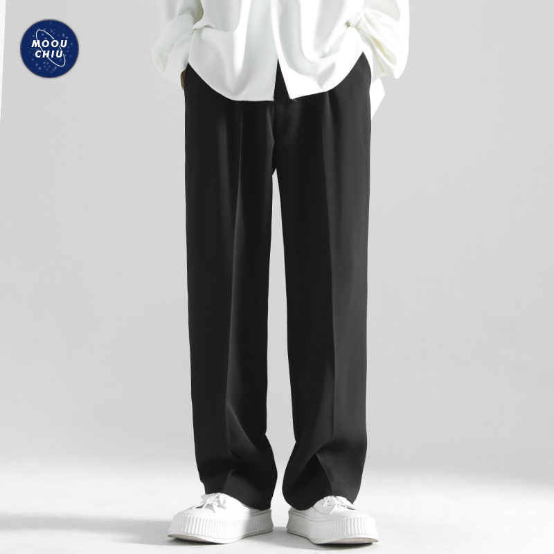 Muqiu Men's Clothing American Commuting Drape Small Suit Pants Men's Loose Straight-Leg Floor-Mopping Wide Leg Suit Casual Pants