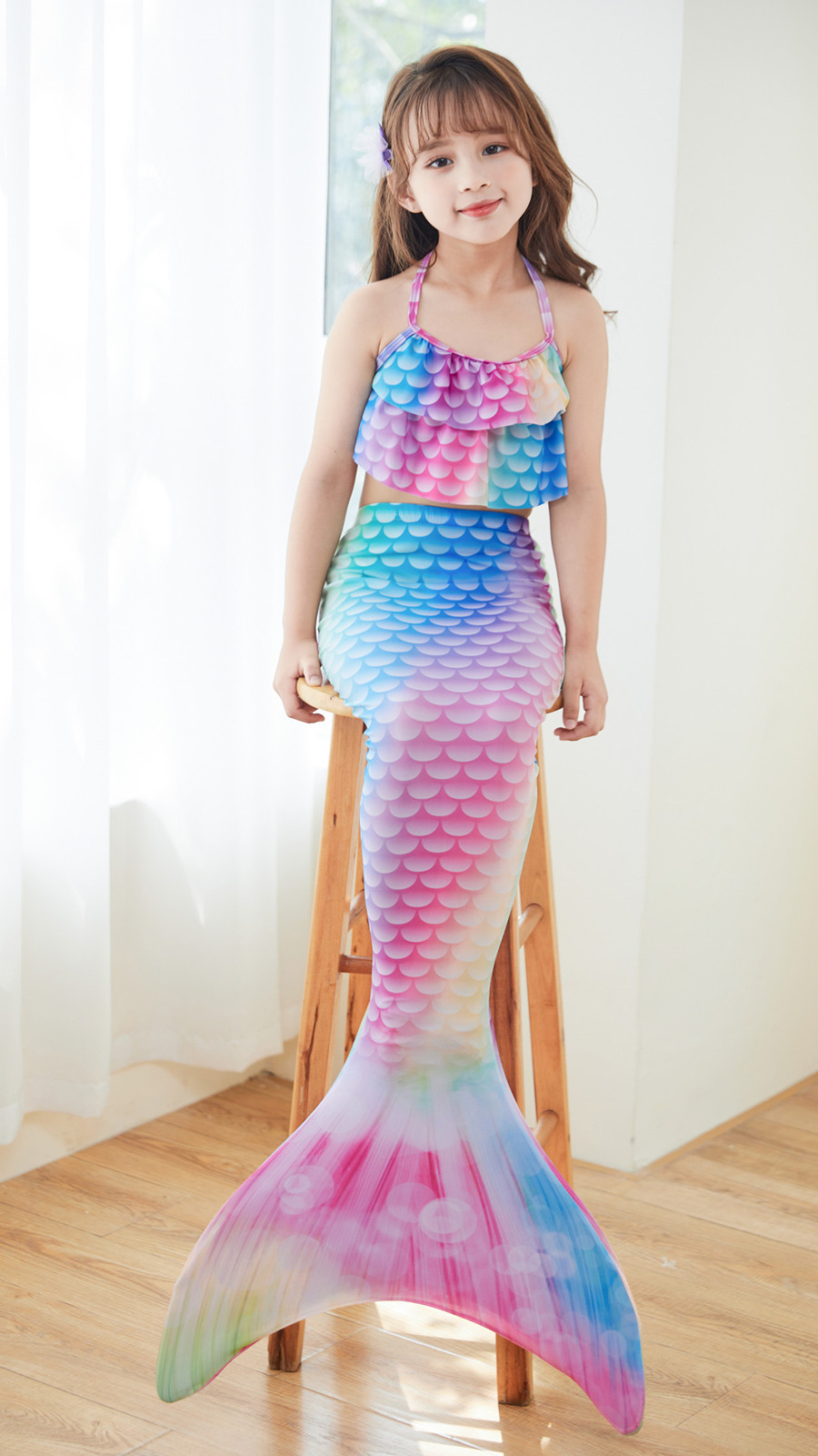 Traje de Baño Cola de Sirena Infantil de Poliéster, Alta Elasticidad, para Natación y Fiestas image 19