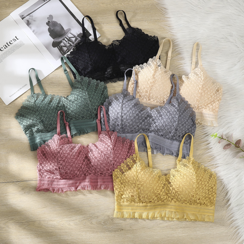 Cross-border Japanese and Korean fixed Cup sexy lace beauty back adjustable push up plus size inner wear hollow-out without steel ring wrapped chest for women