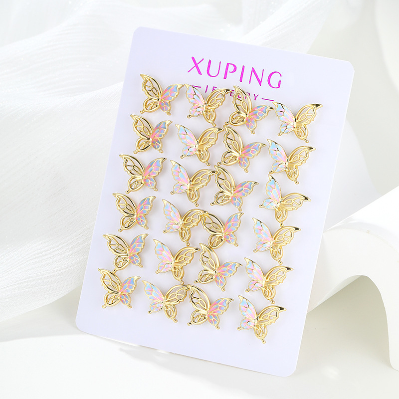 Aretes de Mariposa Asimétricos de Aleación de Cobre, Galvanizados, para Mujer