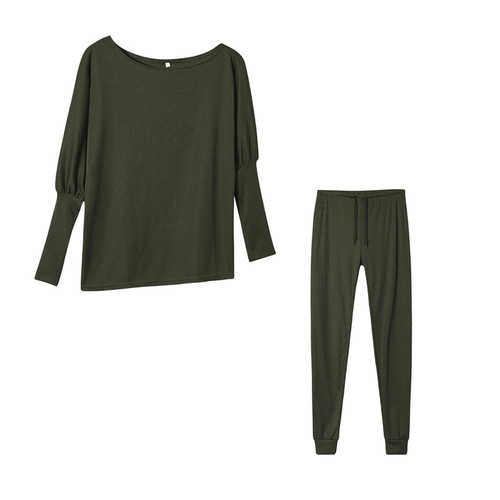 Europe and America hot sale pure color fashionable casual lacing one-word oblique shoulder sports pants long suit for women