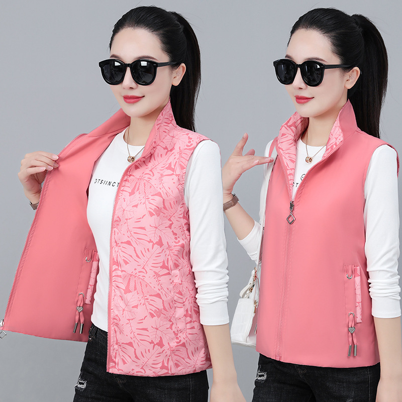 2025 Spring New Reversible Vest Jacket Women's Casual Middle-Aged Mom Sleeveless Waistoutwear Cardigan Jacket