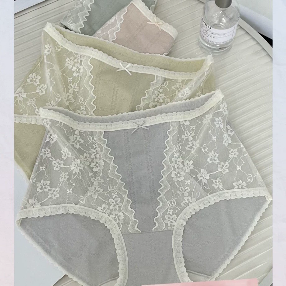 翘秘 Lace cute comfortable fashionable breathable pants with bow, mid rise