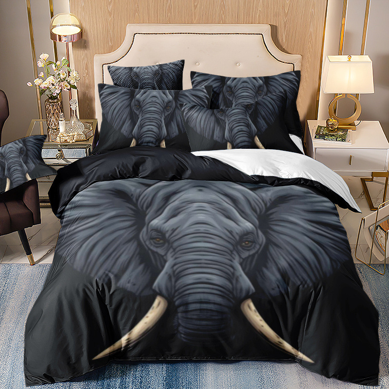 TEMU / JIT impresión digital abrasión oscuro elefante estilo animal set edredón para diseñar