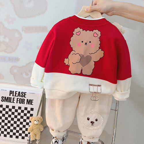Men's and Women's Children's Set of 3 New Korean Style Spring and Autumn Season Baby Outfits Including Sweaters, Tops, and Pants 2120