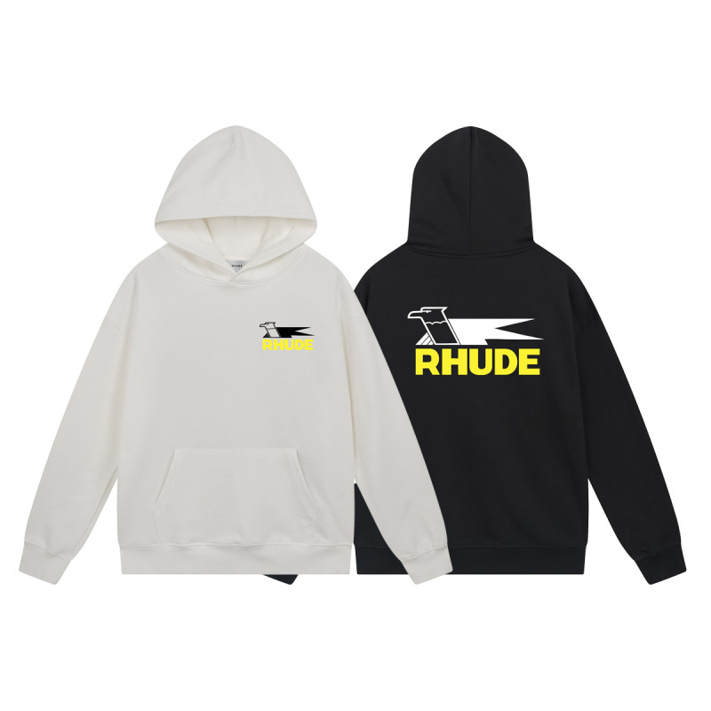 美式小众潮牌RHUDE秋冬新款ins皇冠旗帜高街复古宽松连帽卫衣男女|undefined