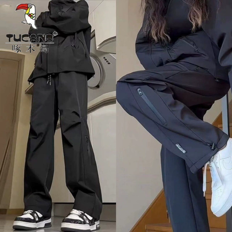 Пр waterproof autumn travel trousers for men and women, American style, plus size, oversize, classic length