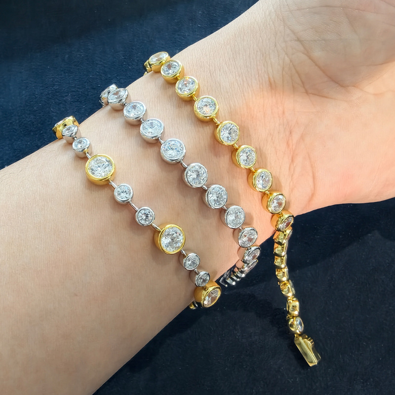 Casual White Diamond Sterling Silver Bubble Diamond Bracelet Women's New Bubble Bead Bracelet Basic Full Diamond Zircon Tennis Chain