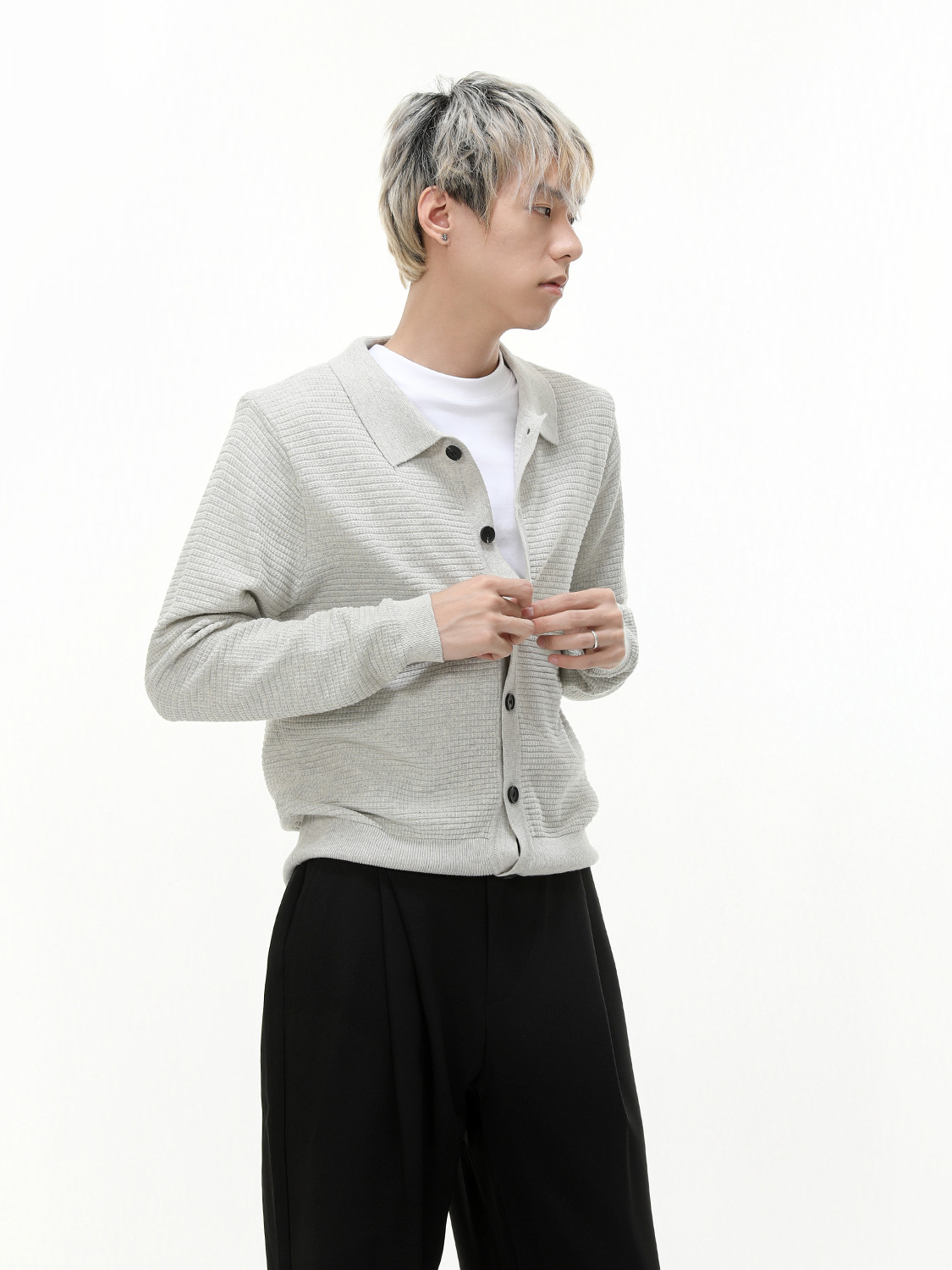 MTLCLOTHES Hombres| Coreano minimalista perezoso algodón casual de color sólido botón de solapa cardigan de punto