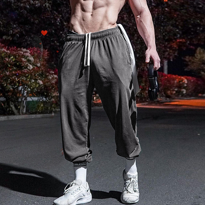 Summer Embroidered Thin Loose Sports Trousers for Men's Fitness Casual Lace-Up Student Elastic Versatile Fashionable Girdle Trousers