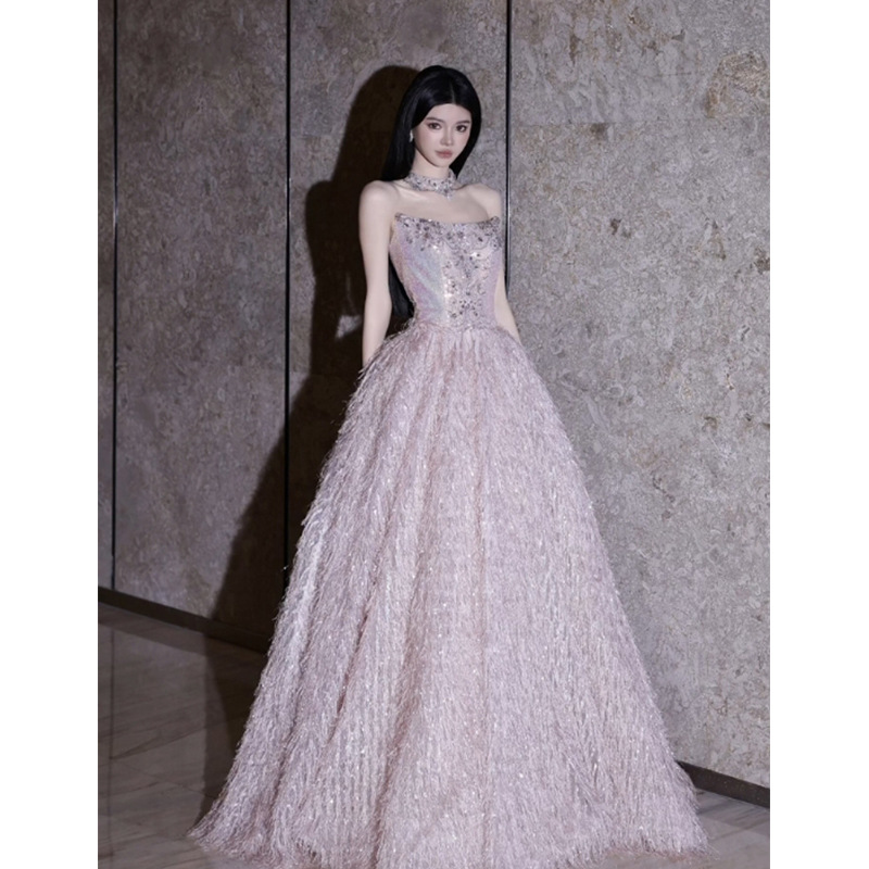 Tube Top Evening Dress for Women 2025 New High-End Classy Bridal Engagement Dress Toast Dress Coming-Of-Age Princess Dress