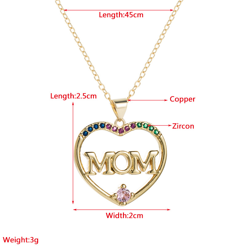 Simple HeartShaped letter Mom Pendant Copper GoldPlated inlaid zircon Necklacepicture1