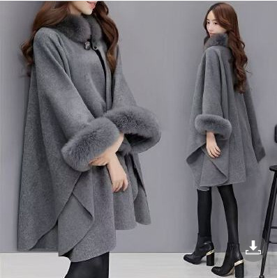 2026 Spring and Autumn Women's Korean Style Large Size Mid-Length Woolen Cape Coat Black Loose Shawl Jacket for Women 2026 Spring and Autumn Women's Korean Style Large Size Mid-Length Woolen Cape Coat Black Loose Shawl Jacket for Women