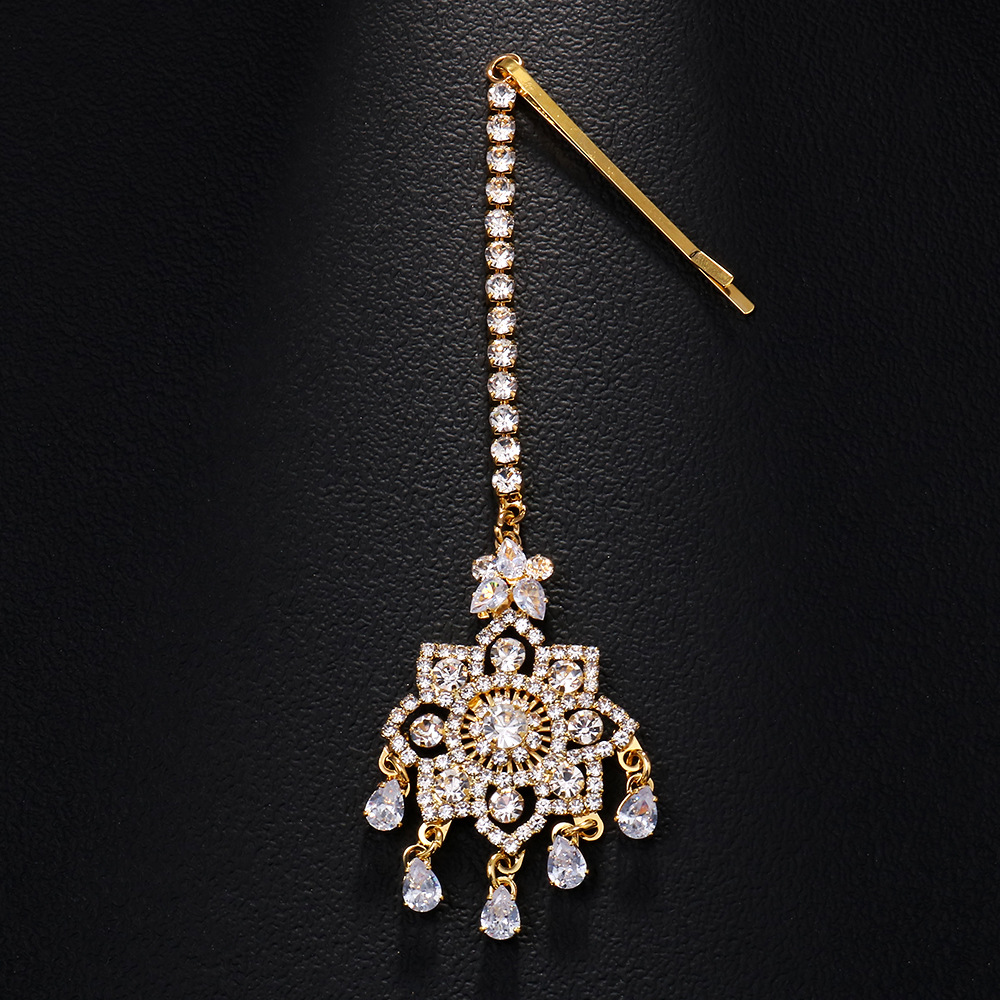 Nuevo exótico Feng Shui goteo cadena de frente retro novia diamantes cejas colgantes accesorios de tendencia de rendimiento cadena de pelo