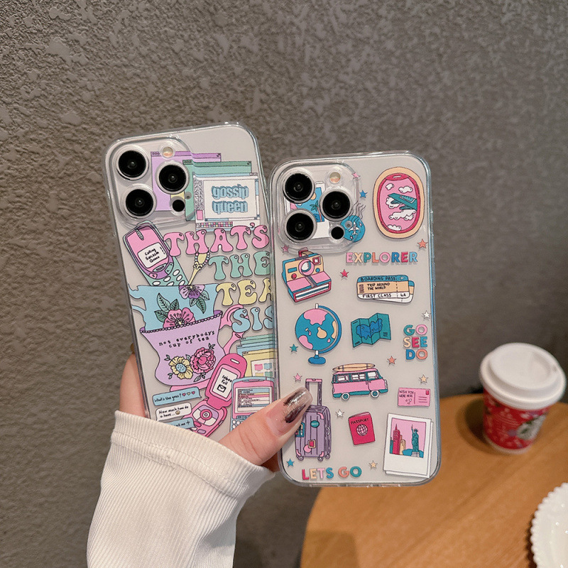 For Apple 16promax90 after travel retro label phone case Samsung S24ultra painted protective case For Apple 16promax90 after travel retro label phone case Samsung S24ultra painted protective case