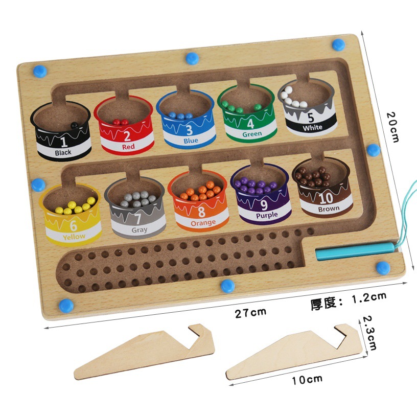 Transfronteriza educación temprana juguetes educativos de matemáticas para niños ayuda para la enseñanza clasificación digital de colores de madera laberinto magnético juego de pelota
