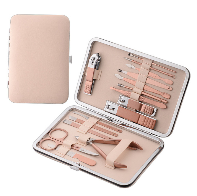 Uñas de acero inoxidable Clippers 18 piezas conjunto de cortauñas traje rosa de oro águila nariz Clippers manicura herramientas de manicura en stock