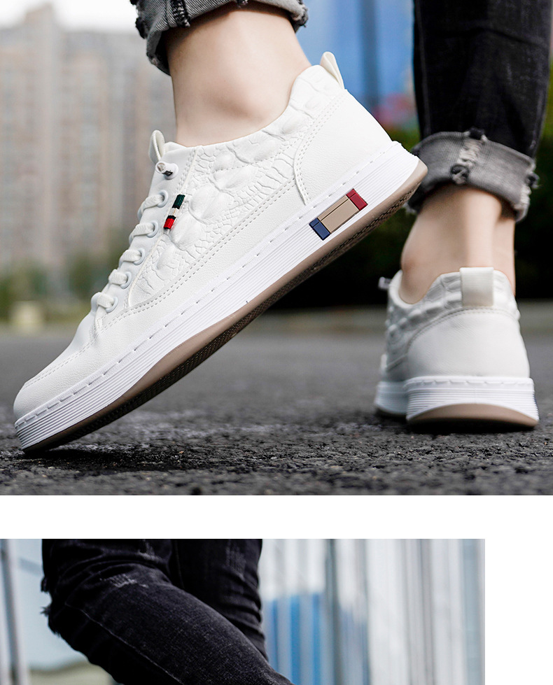2023 nieuwe witte schoenen heren casual schoenen Koreaanse veelzijdige boardschoenen platte hak casual schoenen lage krokodillenleer herenschoenen_voghion.com