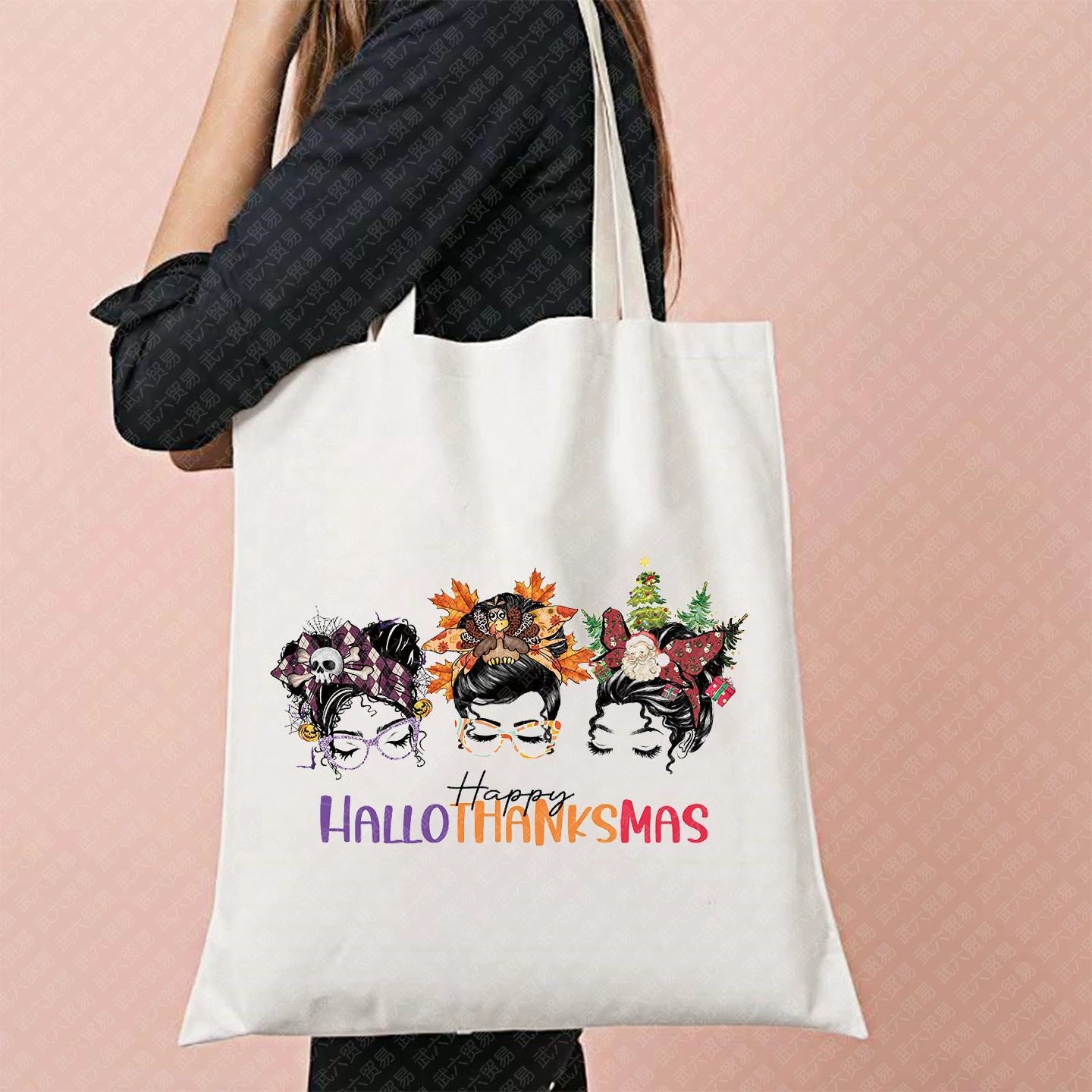 Shopping bag, handheld capacious one-shoulder bag, linen bag, halloween