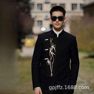 Men's New Chinese Style National Style Suit suit Golden Bamboo Embroidered Tang Suit