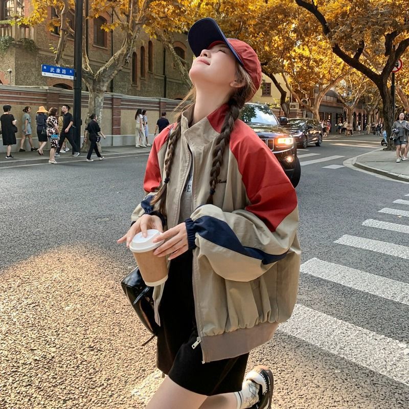 设计感撞色拼接棒球服外套女2025春秋新款小个子时尚休闲开衫夹克|undefined
