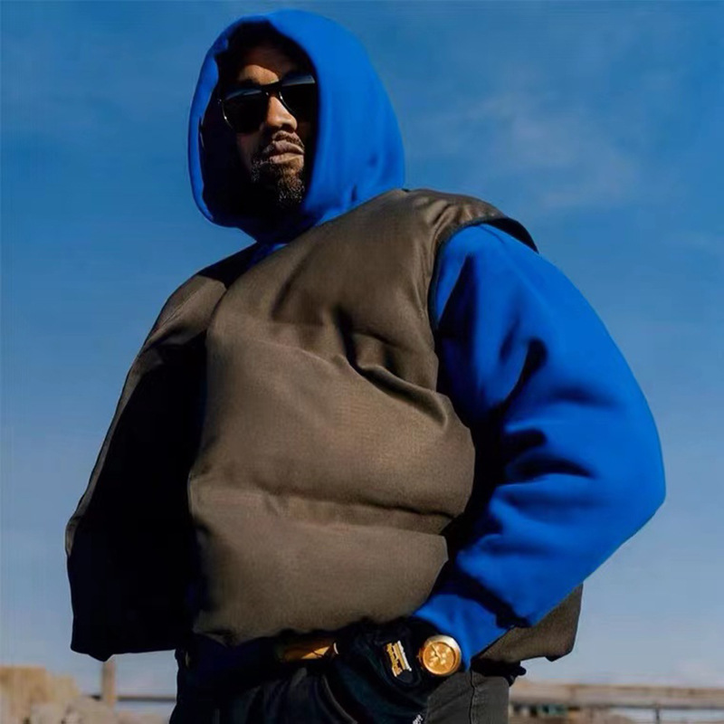 The correct version of kanye Kanye with double-sided wearable cotton solid color vest high street trend loose all-match jacket