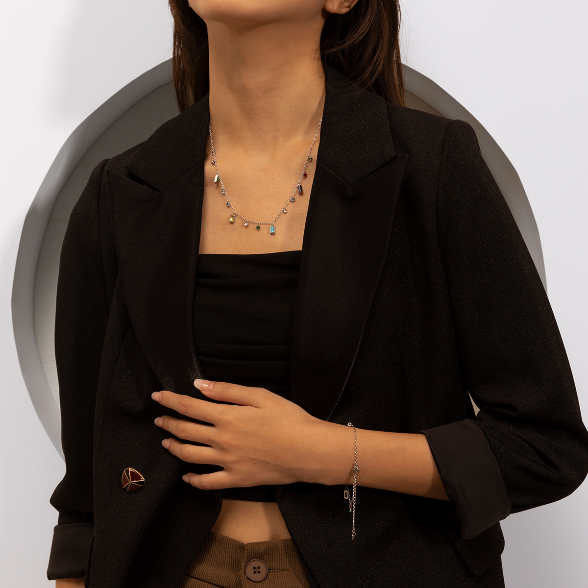 TENA Europa y América collar de acero inoxidable lujo ligero de alto nivel sensación de collar de piedra colgante conjunto de joyería venta caliente transfronteriza image 3