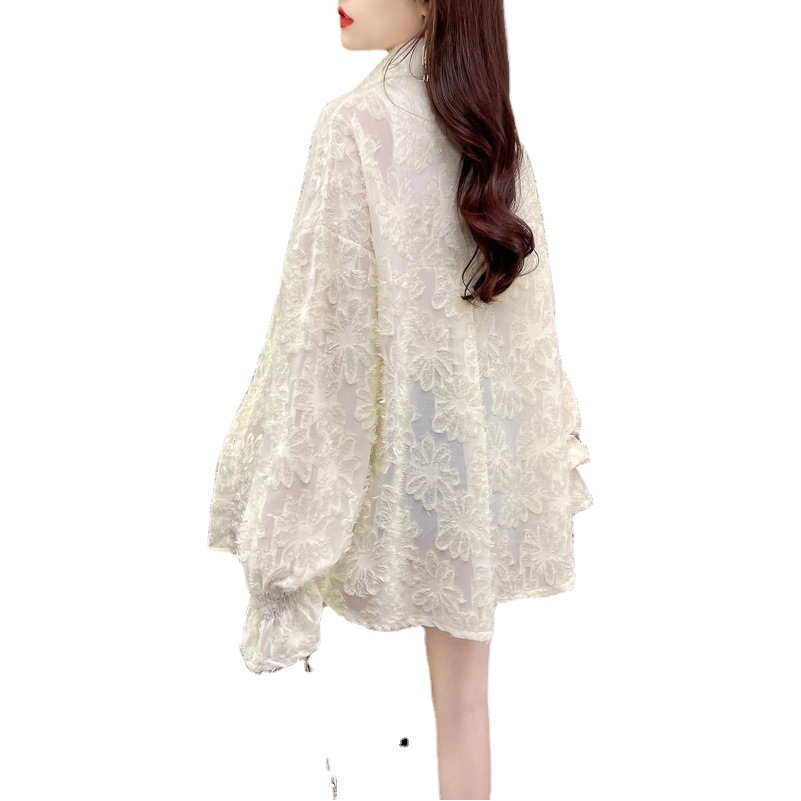 Plus tamaño gordito chica suelta casual todo-partido mediados de-longitud de verano diseño camisa delgada capa de protección solar hueca