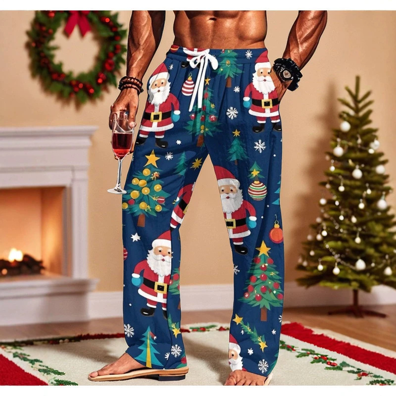 2026 Cross-Border New Product European and American AliExpress Foreign Trade Digital Print Christmas Loose Casual Sports Men's Trousers