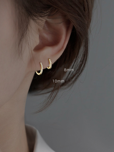 S925 silver diamond zircon circle earrings women's volleyball diamond high-end ear bone rings  new wholesale earrings