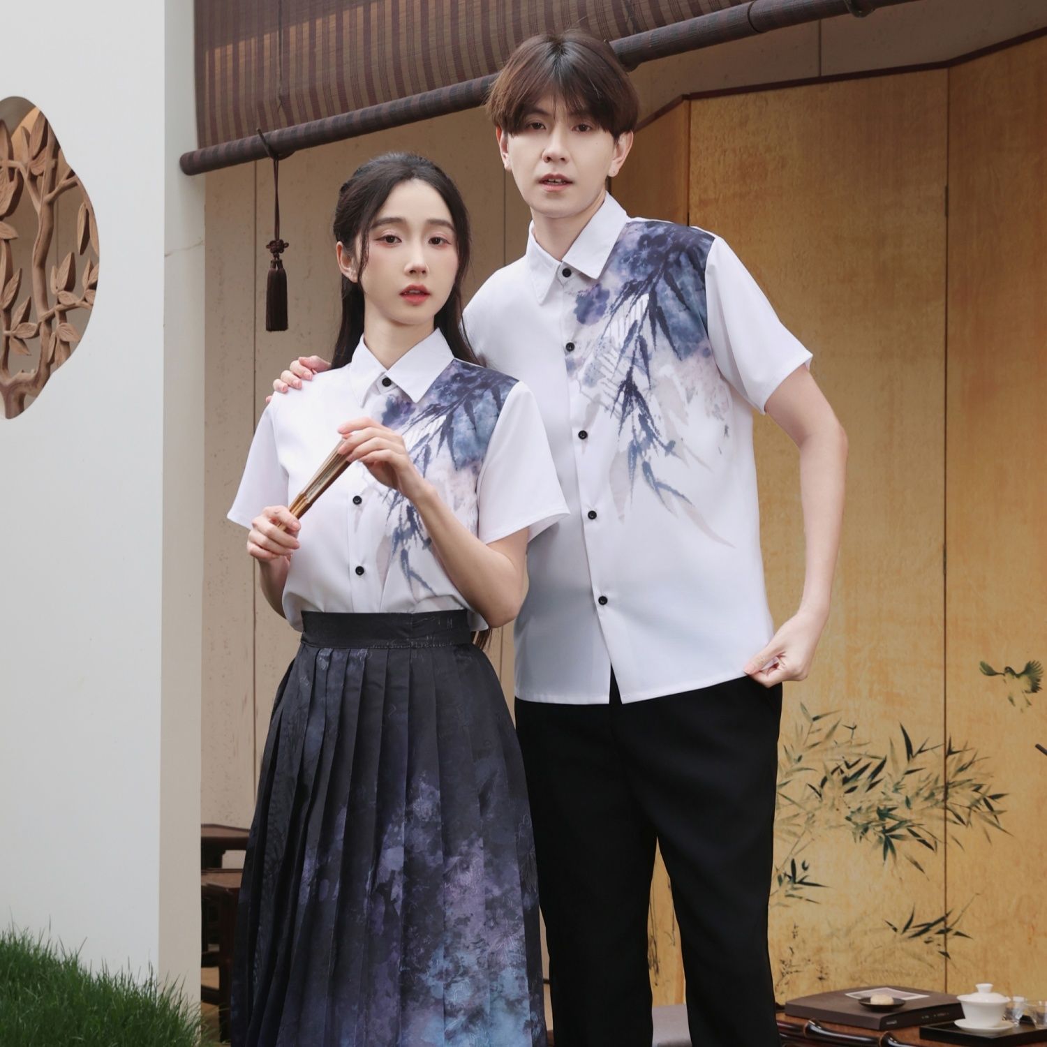 New Chinese Style Class Uniforms for Junior and High School Students Graduation Photos Chorus Uniforms Sports Meeting Poetry Recitation Shirt Pleated Skirt Short-Sleeved Suit