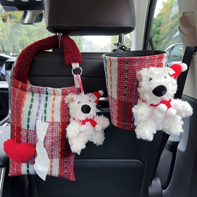 2-in-1, West Highland style, trendy car, Car tissue box/set - red-heart-shaped-fabric-hanging-tissue-bag-west-highland-red-hat-west-highland-trash-can