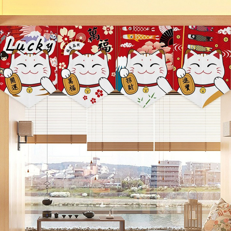 Lucid Cat Triangle Door Curtain Hanging Curtain Japanese Decorative Short Curtain Household Restaurant Kitchen Decorative Partition Curtain Cloth Curtain