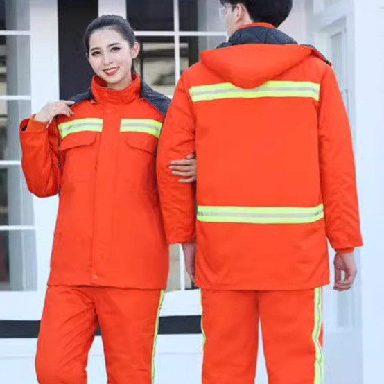 invierno grueso ropa de trabajo de higiene ambiental ropa de algodón verde jardín de higiene ambiental carretera rescate chaqueta de algodón calentamiento frío ropa de algodón