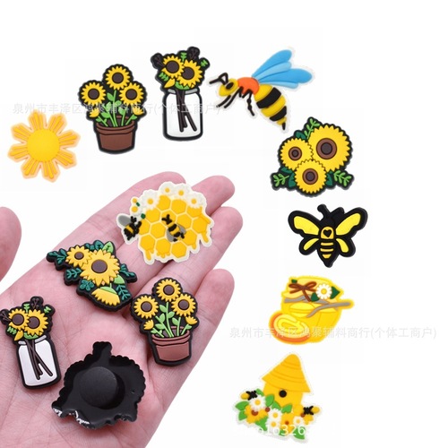 Bee Sunflower Hole Shoes Accessories Removable PVC Decorative Button Lazy Shoes Shoelace Fastener Cross-border