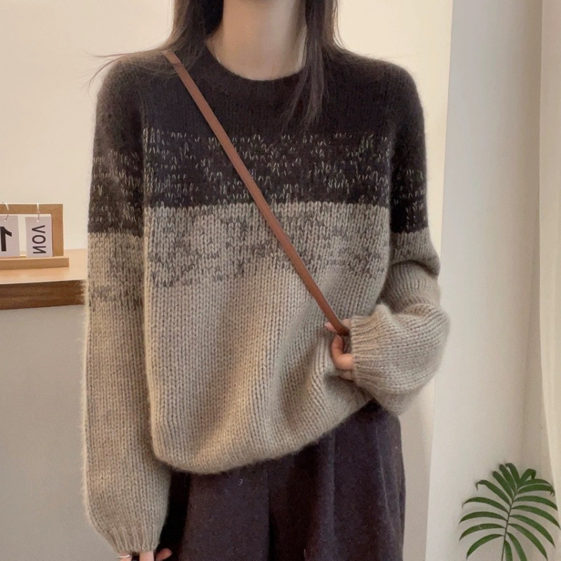 Gradient Design Sense 100 Pure Wool Women's Pullover Sweater Autumn and Winter New Round Neck Women's Pullover Long Sleeve Base