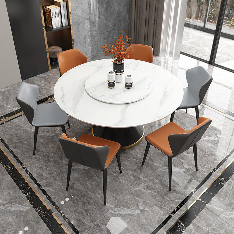Placa de roca mesa de comedor Hogar Moderno simple Placa de roca redonda Mesa Redonda Luz de mesa de comedor de lujo combinación con mesa giratoria mesa de comedor