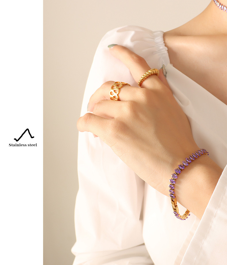 Ethnic Style Geometric Titanium Steel Zircon Bracelets Necklace