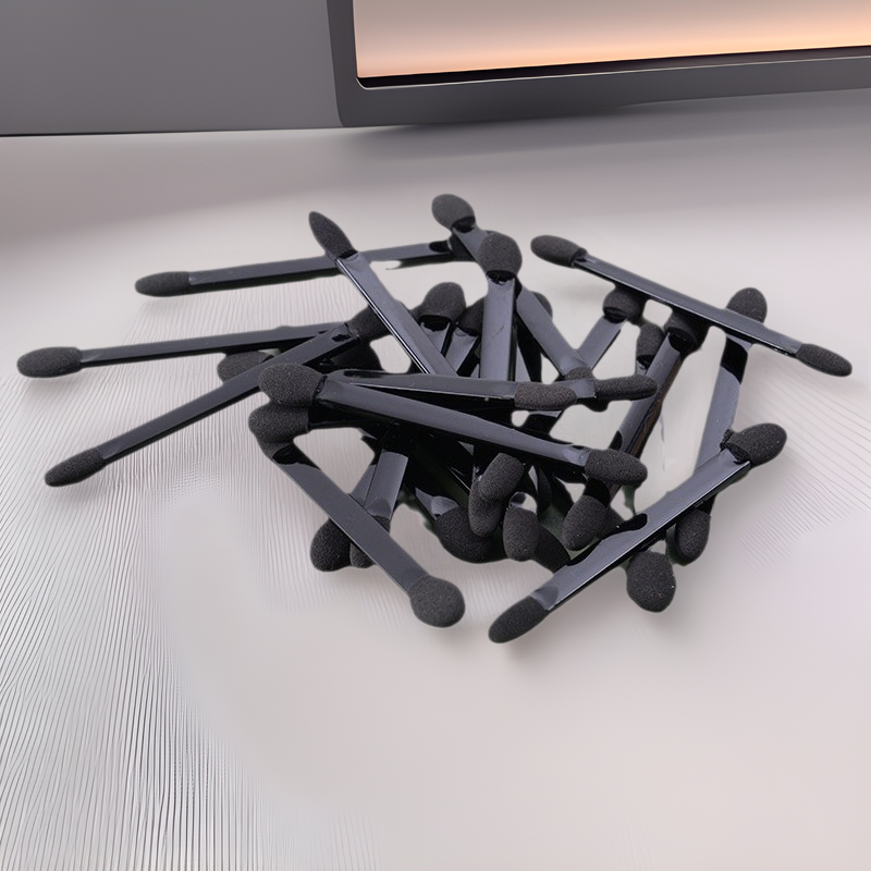 塑料柄眼影刷扁杆双头海绵眼影棒生产化妆工具批发亮彩精致渐变