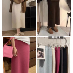 春の優しくて柔らかくワックスのようなニットスカート、女性用の万能ニットロングスカート、高級ストレートワンステップスカート