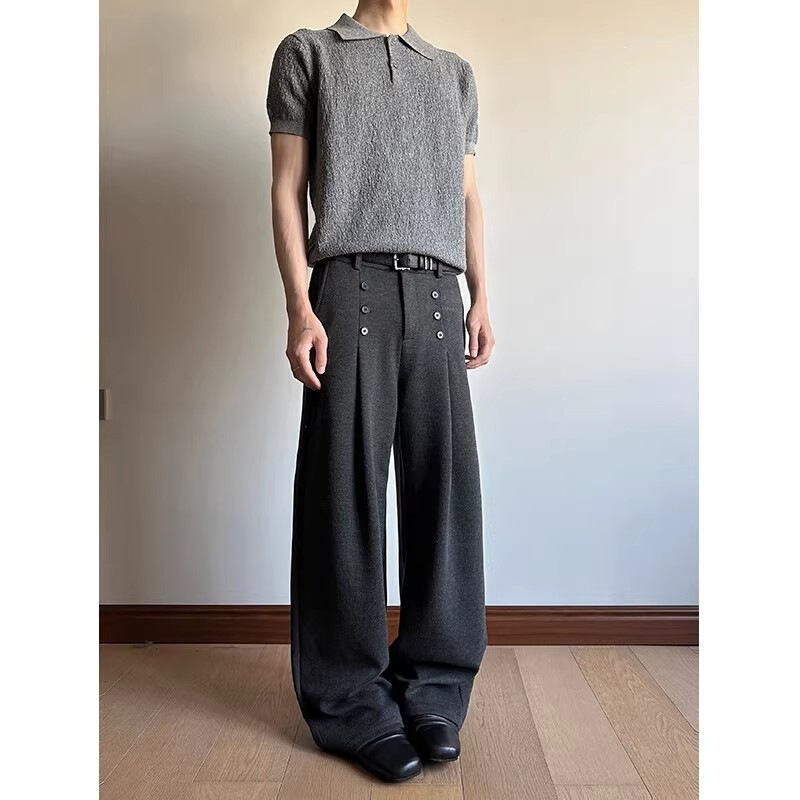 American Retro Style Double-Breasted Old Money Style Trousers with Clean Fit, Casual Versatile Long Pants, Trendy Brand American Retro Style Double-Breasted Old Money Style Trousers with Clean Fit, Casual Versatile Long Pants, Trendy Brand