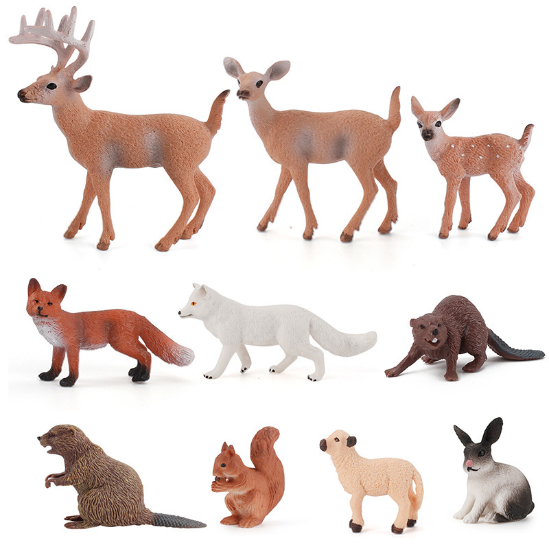 Exportación transfronteriza simulación bosque animal modelo Castor oso hormiguero Ardilla Mono conejo cola blanca ciervo Fox juguete