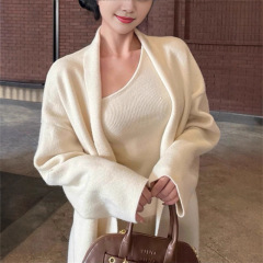 韩系休闲穿搭毛衣套装女秋冬新款不规则背心针织开衫阔腿裤三件套