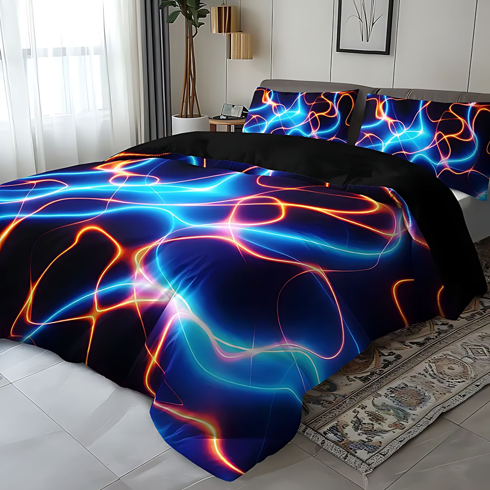 TEMU / JIT Amazon líneas modernas abstractas transfronterizas impresión digital 3D abrasivo conjunto de edredón para diseñar