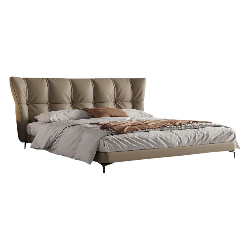 Cama de cuero genuino italiano moderno simple de alta gama suave bolsa dormitorio principal cama doble 1,8 m apartamento grande cama de cuero simple