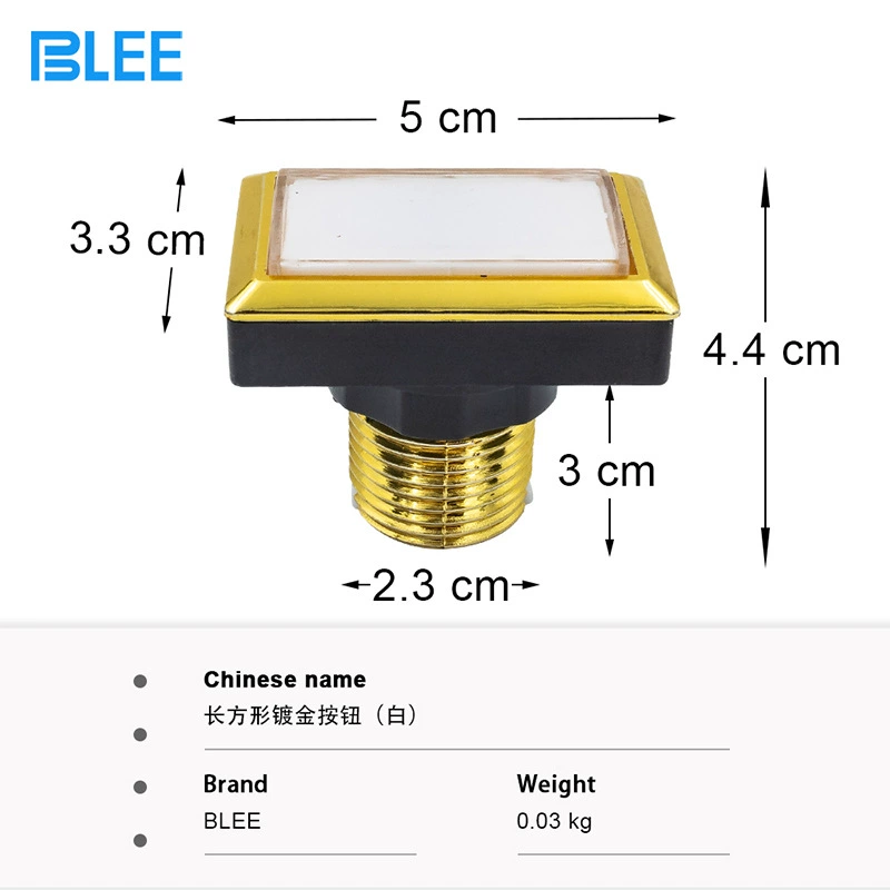 Rectangular game console, button with light, tubing, equipment, gold and silver, 33×50mm