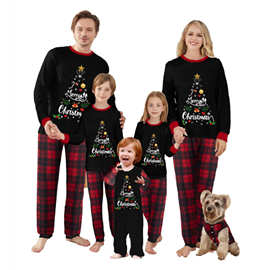 亚马逊秋冬欧美新款圣诞节亲子套装速卖通圣诞家庭睡衣格子花套装