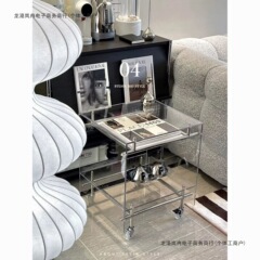 透明亚克力小推车 ins风茶几客厅网红收纳移动床头柜不锈钢置物架