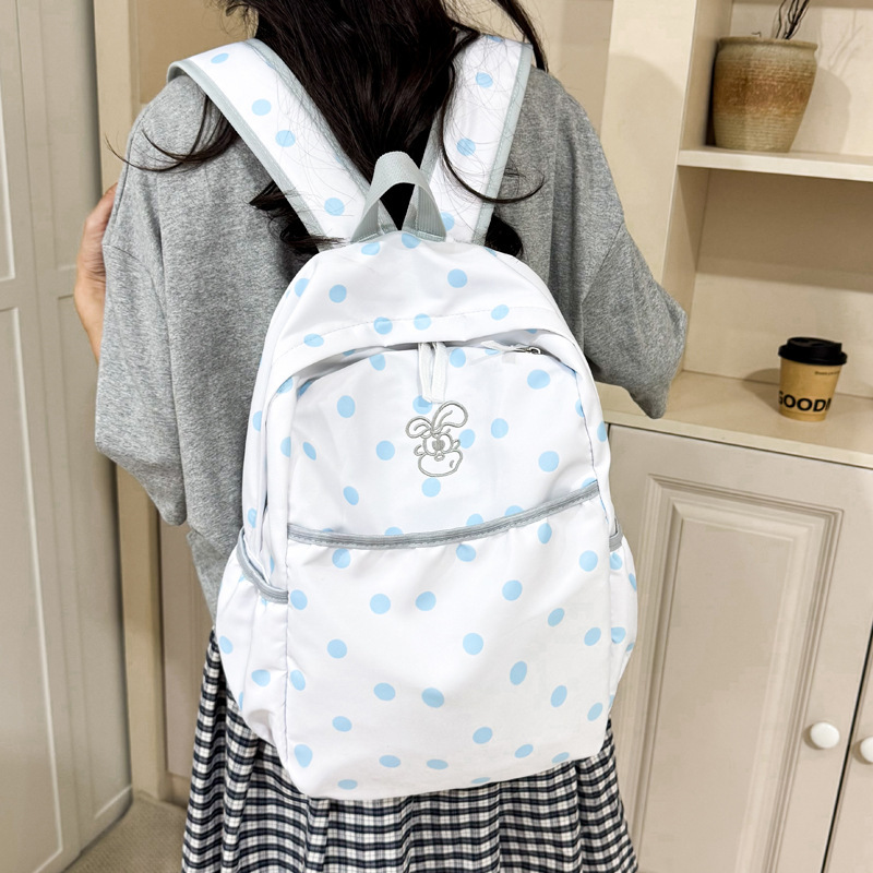 新款波点印花学生双肩包女日系简约卡通中小学生书包出游旅行背包|undefined