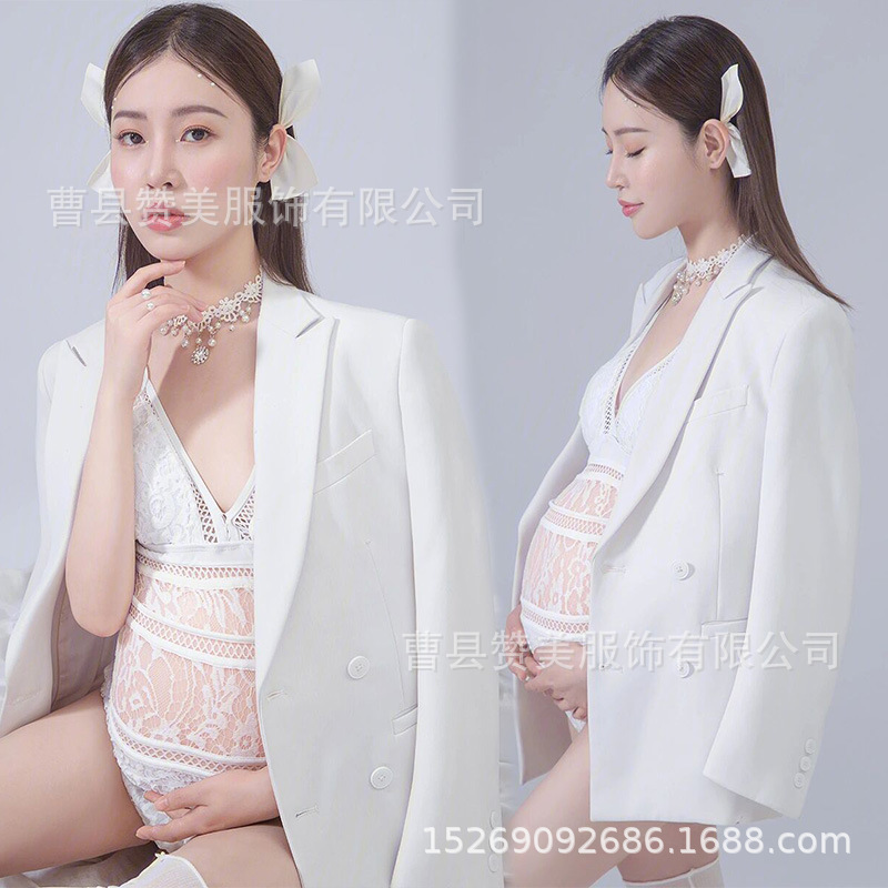 Pregnant women's clothing white girl suit jumpsuit photo private art photo studio photography photo theme clothing